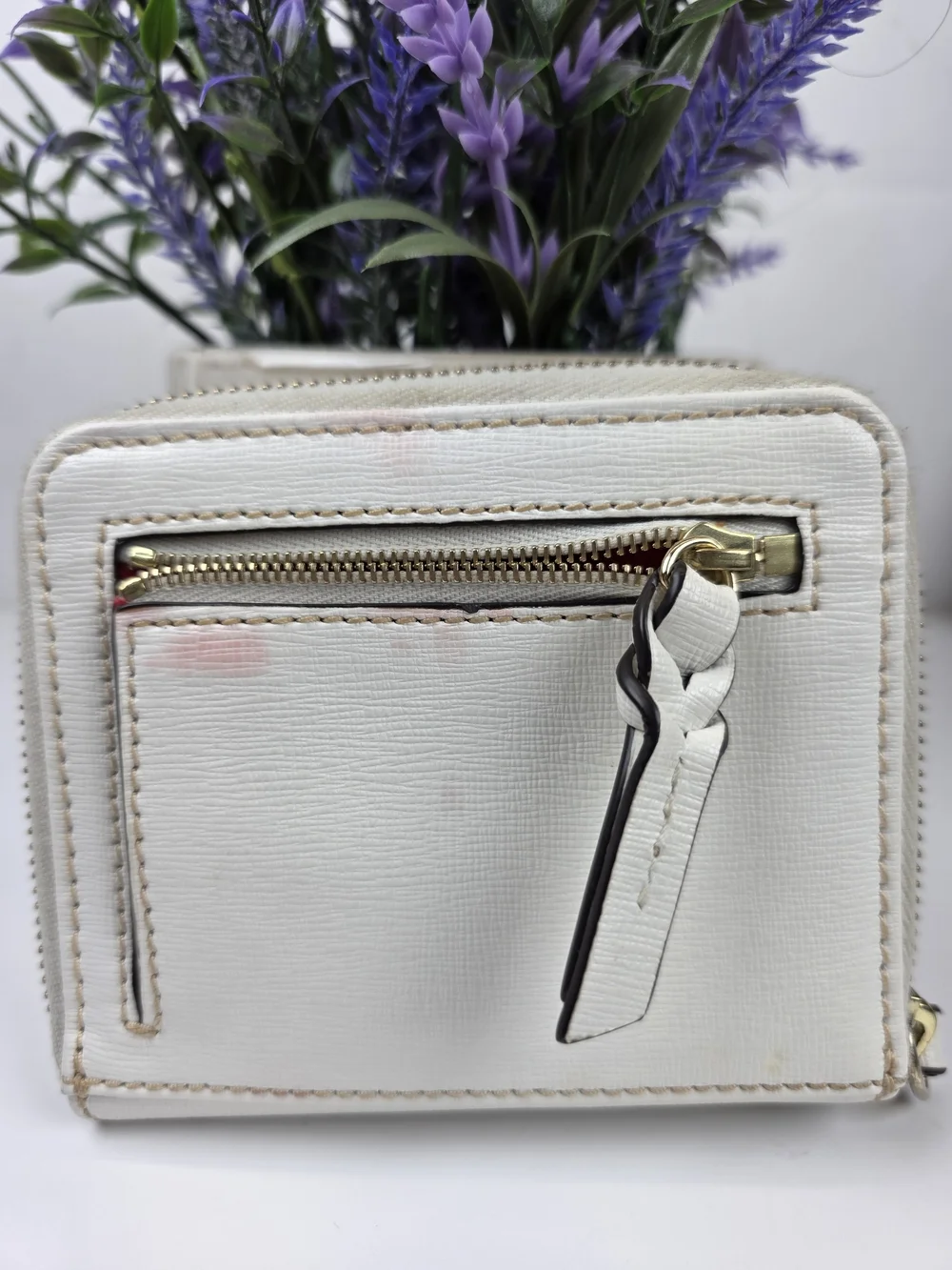 Dooney & Bourke White Cream Zip-Around Compact Wallet